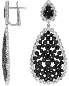 ESTATE 4.80CT WHITE & BLACK DIAMOND 14KT WHITE GOLD 3D FLOWER CLIP ON EARRINGS