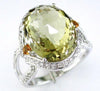 10.05CT DIAMOND AAA CITRINE & LEMON QUARTZ 14KT WHITE GOLD 3D OVAL HALO FUN RING