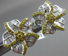 ESTATE 2.63CT WHITE & YELLOW DIAMOND 18KT WHITE GOLD 3D FLOWER CLIP ON EARRINGS
