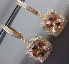 ESTATE LARGE 4.68CT DIAMOND & AAA MORGANITE 14K YELLOW GOLD SQUARE HALO EARRINGS