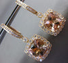 ESTATE LARGE 4.68CT DIAMOND & AAA MORGANITE 14K YELLOW GOLD SQUARE HALO EARRINGS
