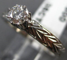 ANTIQUE .35CT ROUND DIAMOND 18KT WHITE GOLD FILIGREE CROWN ENGAGEMENT RING #6190