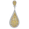 LARGE 8.55CT MULTI COLOR DIAMOND 18KT TWO TONE GOLD TEAR DROP HANGING EARRINGS