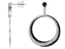ESTATE 1.65CT WHITE & BLACK DIAMOND 14KT WHITE GOLD LOVE KNOT HANGING EARRINGS