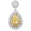 2.79CT WHITE & FANCY YELLOW DIAMOND 18K TWO TONE GOLD TEAR DROP HANGING EARRINGS