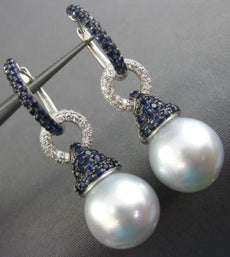 LARGE 1.57CT DIAMOND AAA SAPPHIRE & SOUTH SEA PEARL 18KT WHITE GOLD 3D EARRINGS