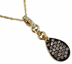 .30CT WHITE & CHOCOLATE FANCY DIAMOND 14K YELLOW GOLD CLUSTER TEAR DROP PENDANT