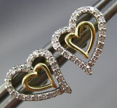 ESTATE .19CT DIAMOND 14KT WHITE & YELLOW GOLD 3D DOUBLE HEART LOVE STUD EARRINGS
