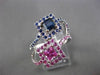 ANTIQUE 3.58CT PINK & BLUE SAPPHIRE 18KT WHITE GOLD 3D SQUARE HALO WAVE FUN RING