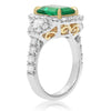 ESTATE LARGE 4.28CT DIAMOND & AAA EMERALD 18KT 2 TONE 3D 3 STONE ENGAGEMENT RING
