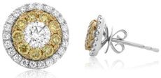 ESTATE .88CT WHITE & FANCY YELLOW DIAMOND 14K WHITE GOLD 3D FLOWER STUD EARRINGS