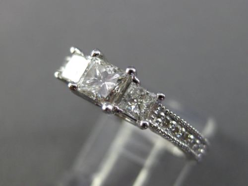 ESTATE .89CT ROUND & PRINCESS DIAMOND 14KT WHITE GOLD 3D ENGAGEMENT RING #25784