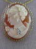 ESTATE LARGE DIAMOND 14KT TWO TONE GOLD 3D HANDCRAFTED LADY CAMEO PENDANT #25491