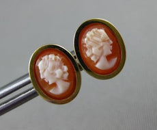 ESTATE OVAL 14KT YELLOW GOLD HANDCRAFTED LADY SHELL CAMEO EARRINGS 10mm #19573