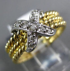 ESTATE .14CT DIAMOND 14KT WHITE & YELLOW TONE GOLD CLASSIC X LOVE ROPE FUN RING
