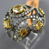ESTATE LARGE 1.63CT WHITE & FANCY YELLOW DIAMOND 14KT BLACK GOLD FLOWER FUN RING