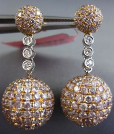 ESTATE 7.13CT WHITE & PINK DIAMOND 18KT WHITE & ROSE GOLD BALL HANGING EARRINGS