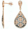 .73CT DIAMOND 14KT ROSE GOLD 3D OPEN FILIGREE FLOWER TEAR DROP HANGING EARRINGS