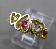 ANTIQUE .20CT DIAMOND & AAA RUBY 14KT YELLOW GOLD 3D MULTI HEART RING #23968