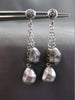 ESTATE LONG .12CT DIAMOND 14K WHITE & BLACK GOLD 3D HAMMER LOOK HANGING EARRINGS