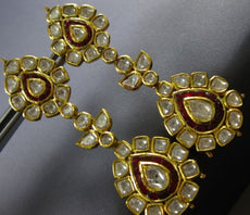 ANTIQUE EXTRA LARGE 11.50CT ROSE CUT DIAMOND & AAA RUBY 22K YELLOW GOLD EARRINGS