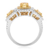 ESTATE 1.66CT WHITE & FANCY YELLOW DIAMOND 18KT 2 TONE GOLD HALO ENGAGEMENT RING