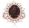 ESTATE LARGE 7.20CT DIAMOND & AAA RHODOLITE 14KT ROSE GOLD OVAL FLOWER HALO RING