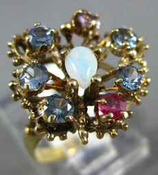 ANTIQUE WIDE AAA MULTI GEM 14KT YELLOW GOLD CLASSIC FLOWER BUTTERFLY FUN RING