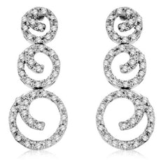 ESTATE .52CT DIAMOND 14KT WHITE GOLD 3D SWIRL ROUND JOURNEY HANGING EARRINGS