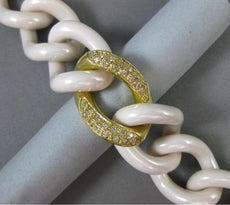 ESTATE .40CT DIAMOND 18KT YELLOW GOLD 3D WHITE ENAMEL ITALIAN LINK BRACELET