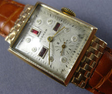 ANTIQUE NORMAN AAA GARNET 14KT YELLOW GOLD CLASSIC SQUARE ETCHING WATCH #2417