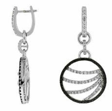 1.12CT WHITE & BLACK DIAMOND 14K WHITE GOLD 3D MULTI ROW CIRCULAR FLOWER PENDANT