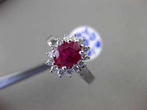 ESTATE LARGE 1.42CT DIAMOND & AAA RUBY 18KT WHITE GOLD OVAL HALO ENGAGEMENT RING