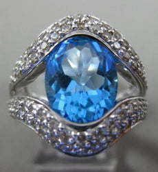 ESTATE LARGE 5.52CT DIAMOND & AAA BLUE TOPAZ 18KT WHITE GOLD 3D V SHAPE RING