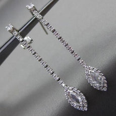 ESTATE 1.55CT DIAMOND ROUND & MARQUISE 14KT WHITE GOLD 3D HALO HANGING EARRINGS