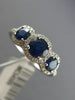 ESTATE 1.55CT DIAMOND & AAA SAPPHIRE 14K WHITE GOLD THREE STONE ANNIVERSARY RING