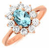 ESTATE 1.45CT DIAMOND & AAA AQUAMARINE 14KT ROSE GOLD ROUND & OVAL FLOWER RING