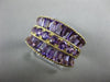 ESTATE WIDE 2.85CT AAA AMETHYST 14KT YELLOW GOLD 3D ROUND & BAGUETTE 3 ROW RING