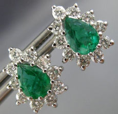 ESTATE 1.9CT DIAMOND & AAA COLOMBIAN EMERALD 14K WHITE GOLD STUD EARRINGS #26077