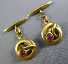 ANTIQUE .30CT AAA RUBY 18KT YELLOW GOLD SWIRL SNAKE CIRCULAR FUN MEN'S CUFFLINKS