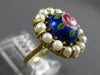 ANTIQUE LARGE AAA PEARL & MULTI COLOR ENAMEL 14K YELLOW GOLD 3D FLOWER ROSE RING