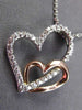 ESTATE .43CT DIAMOND 14K WHITE & ROSE GOLD 3D DOUBLE HEART LOVE FLOATING PENDANT