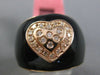 ESTATE WIDE .20CT DIAMOND 14KT ROSE GOLD 3D BLACK ENAMEL HEART ETOILE RING 15mm