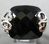 ESTATE WIDE .05CT DIAMOND & AAA EXTRA FACET ONYX 14KT WHITE GOLD HEART LOVE RING