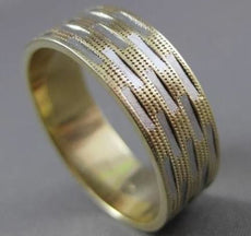 ESTATE WIDE 14KT WHITE & YELLOW GOLD BRICK DESIGN WEDDING BAND RING 7mm #23199