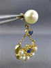 ESTATE LARGE .75CT AAA SAPPHIRE & PEARL 14KT YELLOW GOLD FLOWER HANGING EARRINGS