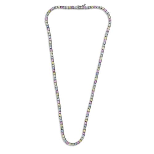ESTATE 16.0CT AAA MULTI COLOR SAPPHIRE 14KT WHITE GOLD CLASSIC TENNIS NECKLACE
