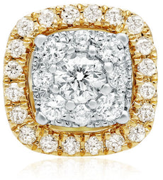 ESTATE .31CT DIAMOND 14KT TWO TONE GOLD 3D SOLITAIRE DOUBLE HALO STUD EARRINGS