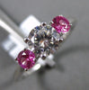 ESTATE 1.22CT DIAMOND & AAA PINK SAPPHIRE 14K WHITE GOLD 3 STONE ENGAGEMENT RING