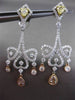 ESTATE LARGE 4.35CT DIAMOND & FANCY DIAMOND 18KT TRI GOLD HEART HANGING EARRINGS